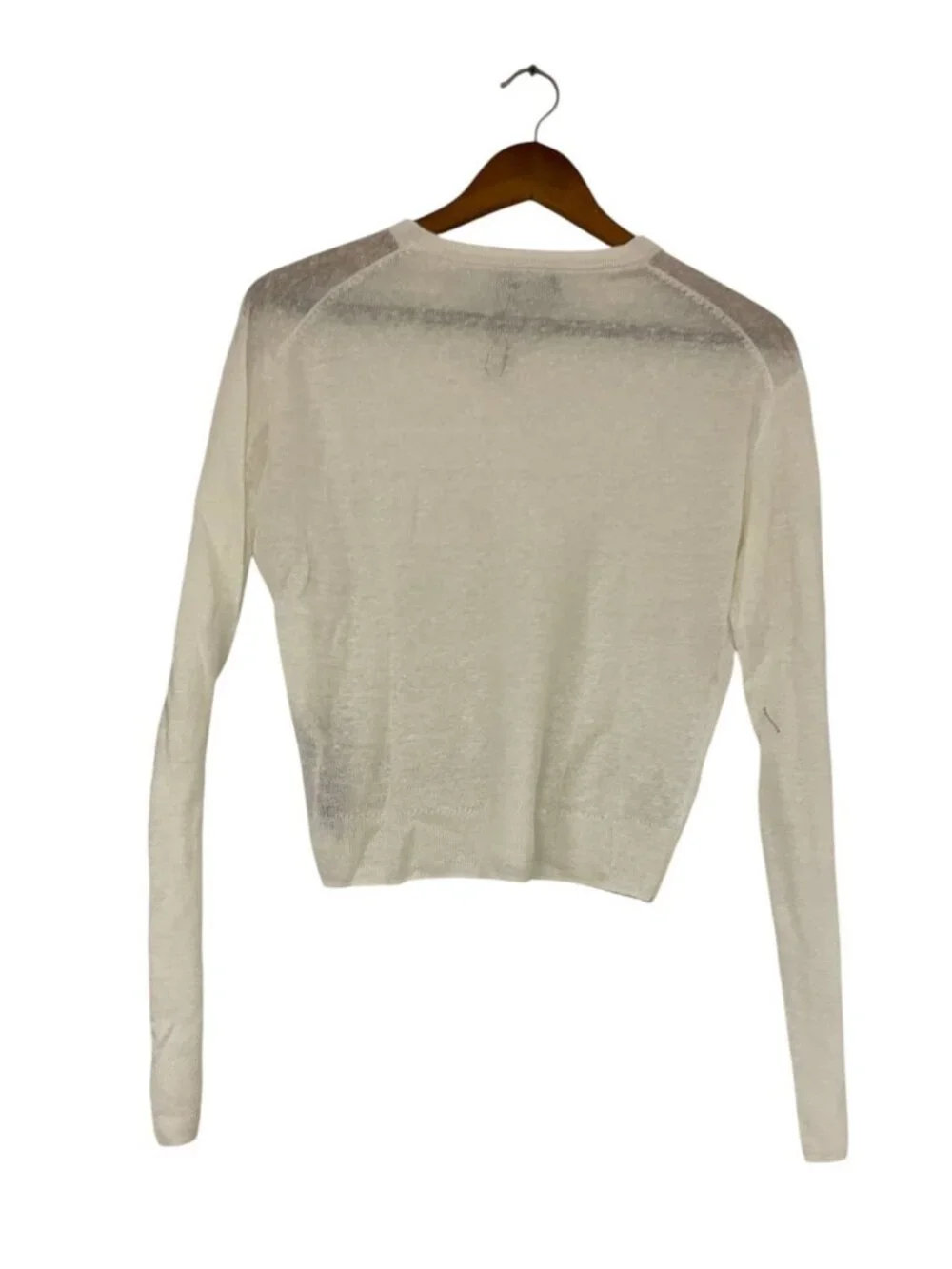 Massimo Dutti Womens Linen Sweater Size XS White V-Neck Sheer Knit 5740/648 NWT